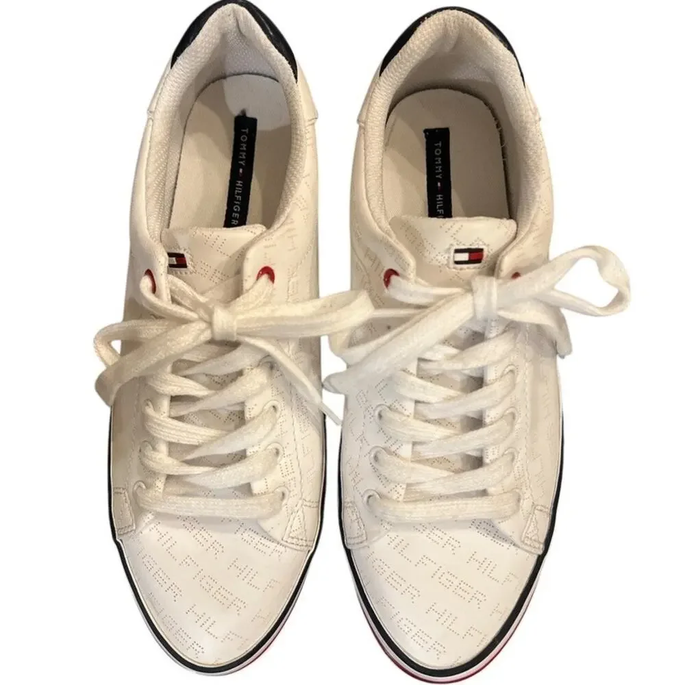 Tommy Hilfiger Falcor Sneakers Trainers Laser Dot Logo Size 8.5 White Red Blue - Picture 2 of 8